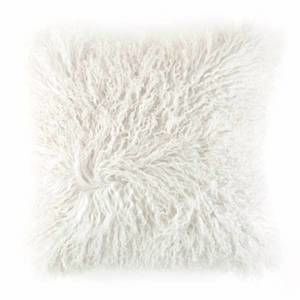 NEW TADPOLES HOME caskata mongolian lambs wool fur throw pillow cover in white